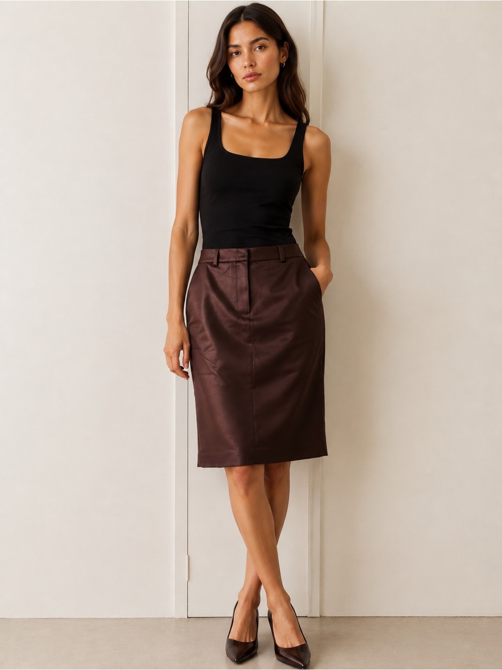 J.Crew Chocolate Brown Satin Pencil Skirt NWT Size 10